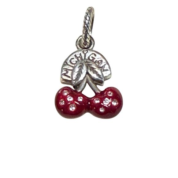 Brighton Michigan Cherry Charm Red Enamel & Crystal Double-Sided Pendant - Picture 1 of 4